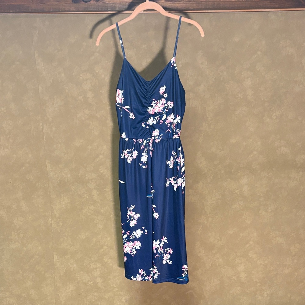 YATHON Floral Blue Spaghetti Strap Dress